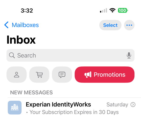 MAIL inbox w/categories